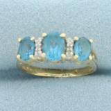 Swiss Blue Topaz And Diamond Ring In 14k Yellow Gold