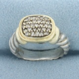 David Yurman Noblesse Diamond Pave Cable Ring In Sterling Silver And 18k Yellow Gold