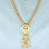 30 Inch Adjustable Diamond Tassel Design Necklace In 14k Yellow Gold