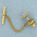 Vintage Diamond Tie Tack Pin In 14k Yellow Gold