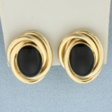 Vintage Onyx Button Earrings In 14k Yellow Gold