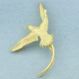 Long Tail Feather Bird Pedant Or Pin In 18k Yellow Gold