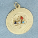 Mother Dear Gemstone Flower Basket Charm In 14k Yellow Gold