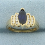 Vintage Sapphire And Diamond Ring In 14k Yellow Gold