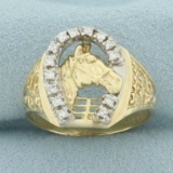 Diamond Horseshoe Horse Ring In 10k Yellow Gold