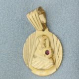 Saint Barbara Ruby Protection Pendant In 10k Yellow Gold