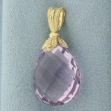 Checkerboard Cut Teardrop Amethyst Swivel Pendant In 14k Yellow Gold