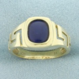 Lapis Lazuli Greek Key Ring In 14k Yellow Gold