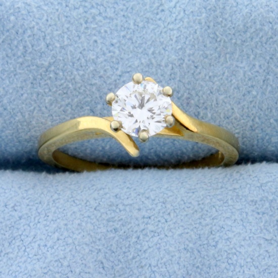 Bypass Diamond Solitaire Engagement Ring In 14k Yellow Gold