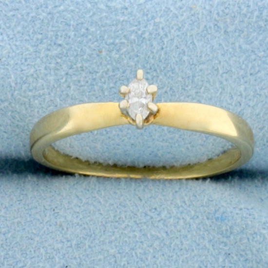Vintage Marquise Solitaire Diamond Engagement Ring In 14k Yellow Gold