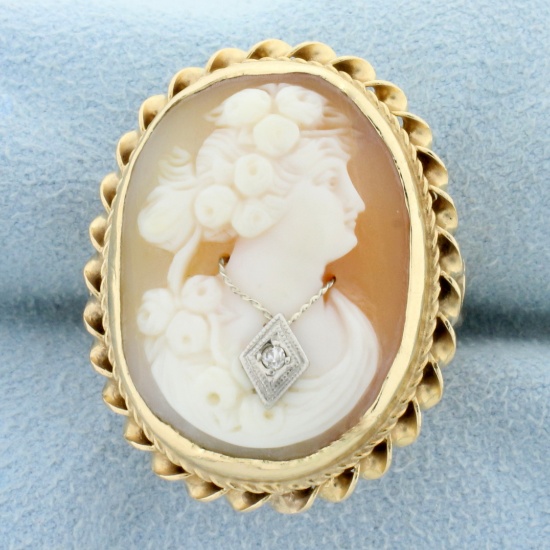 Diamond Cameo Ring In 14k Yellow Gold