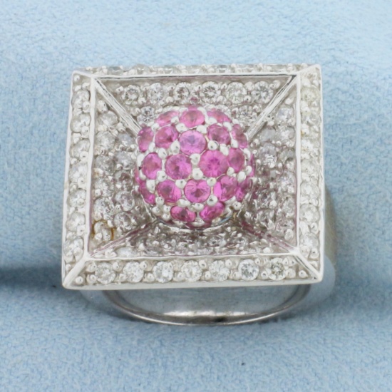 Interchangeable Pink Sapphire And Diamond Ring In 14k White Gold