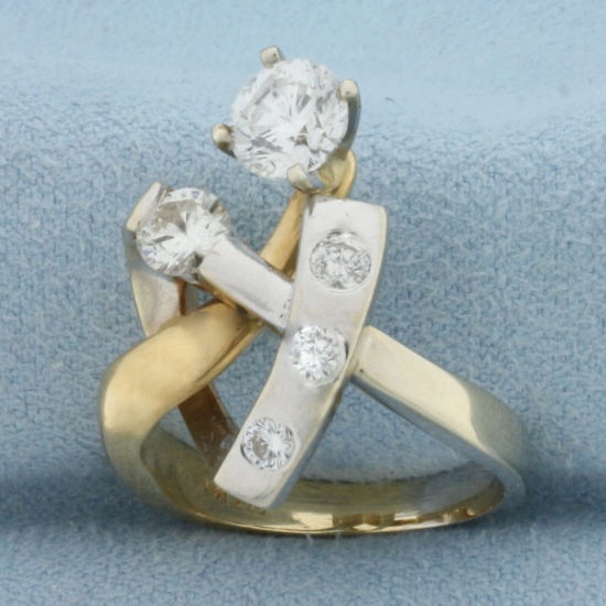 Designer Diamond Modern Abstract Ring In 14k Yellow And White Gold