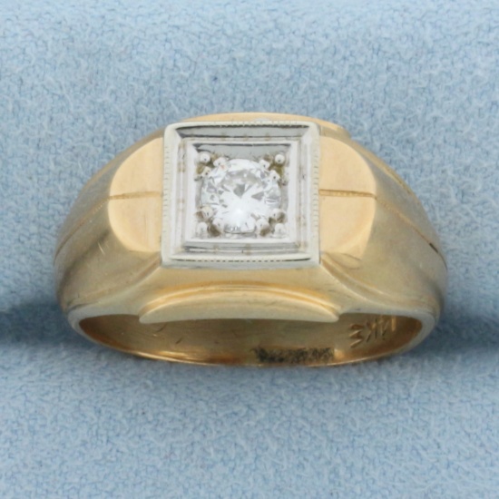 Vintage Solitaire Diamond Ring In 14k Yellow And White Gold