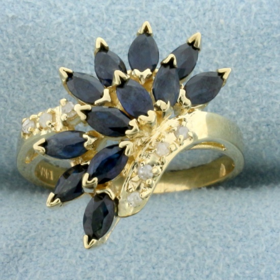 Vintage Natural Sapphire And Diamond Ring In 10k Yellow Gold