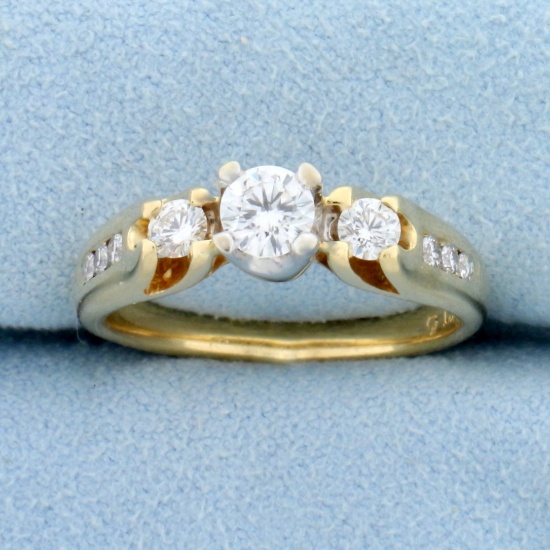 Vintage Three Stone Diamond Engagement Ring In 14k White And Yellow Gold