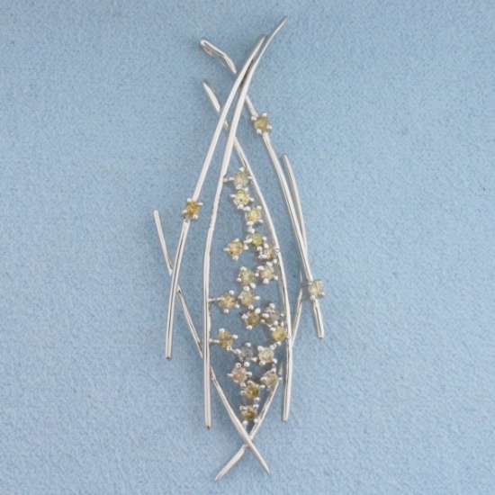 Chocolate And Champagne Diamond Abstract Pendant In 18k White Gold