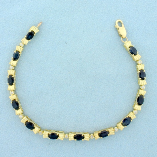 Sapphire And Diamond Line Tennis Bracelet In 14k Yellow Gold