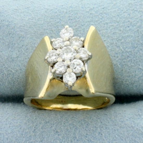 Modern Design Diamond Cluster Ring In 14k Yellow Gold