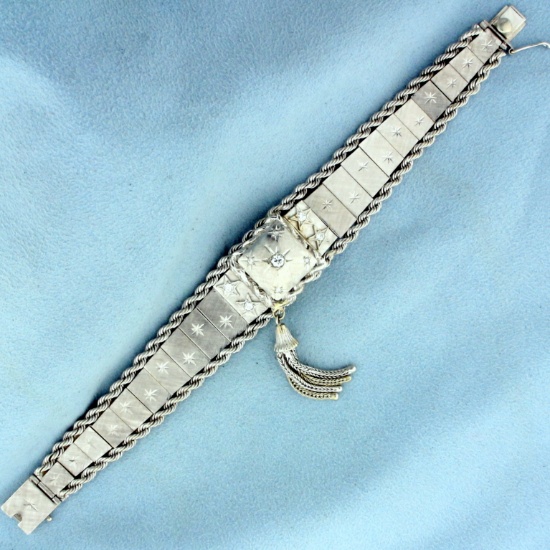Vintage Diamond Windup Concealed Watch In 14k White Gold