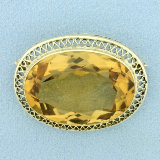 Vintage Citrine Statement Pin In 14k Yellow Gold