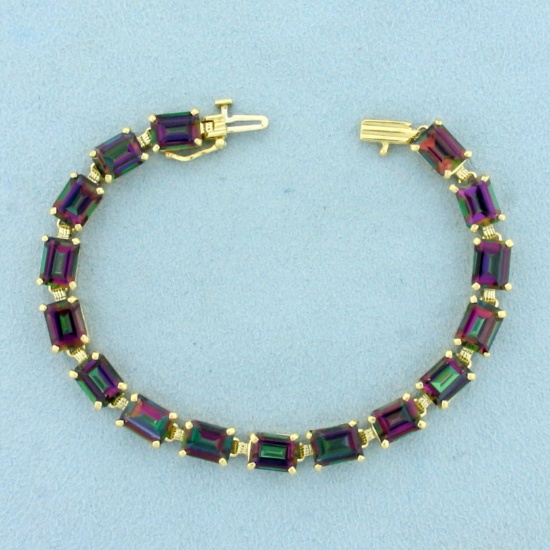 Mystic Topaz Line Tennis Bracelet In 14k Yellow Gold