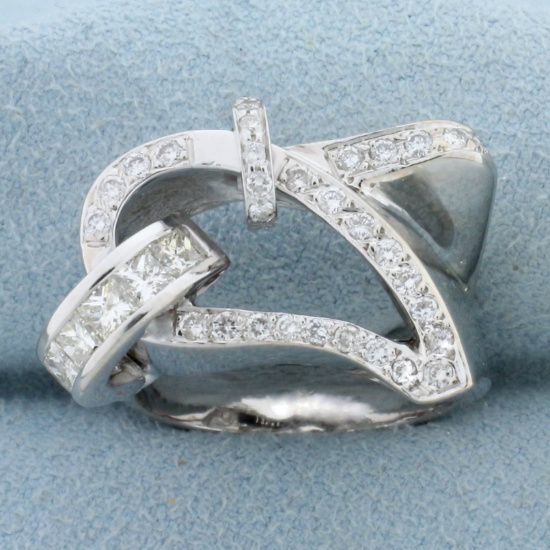 Diamond Abstract Modernist Design Ring In 18k White Gold