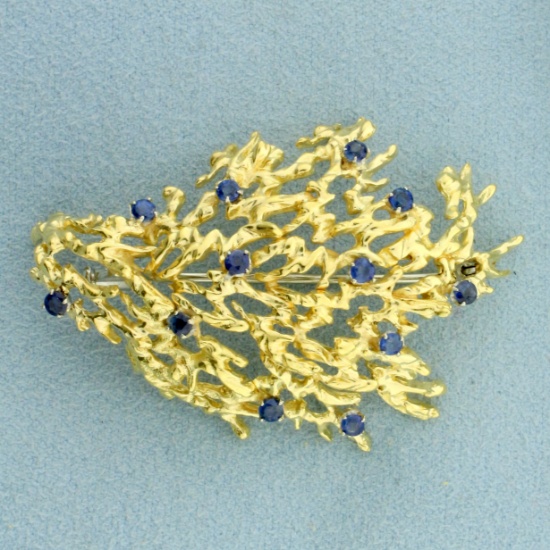 Hand Crafted Vintage Sapphire Pin In 18k Yellow Gold