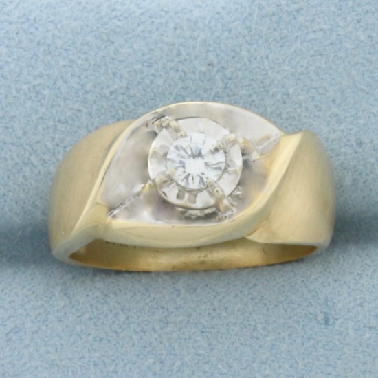 Diamond Solitaire Engagement Ring In 14k Yellow Gold With Matte Finish