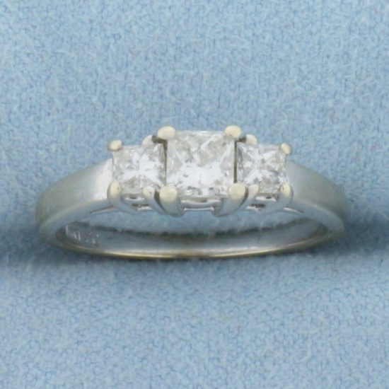 Three Stone Princess Diamond Engagement Or Anniversary Ring In 14k White Gold