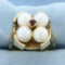 Vintage Akoya Pearl And Ruby Satement Ring In 14k Yellow Gold