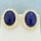Lapis Lazuli And Diamond Halo Button Earrings In 14k Yellow Gold
