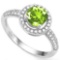Peridot And White Sapphire Halo Ring In Sterling Silver