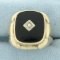 Mens Vintage Onyx And Diamond Ring In 10k Yellow Gold