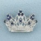 Sapphire And Diamond Royal Crown Pendant In 14k White Gold