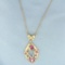 Vintage Pink Sapphire Flower Lavalier Necklace In 10k Yellow, Rose, White, And Green Gold