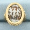 Three Graces Carved Shell Cameo Ring In 18k Yellow Gold