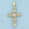 Cz Cross Pendant In 14k Yellow Gold