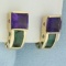 Amethyst And Green Tourmaline Earrings In 14k Yellow Gold