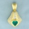 Heart Emerald And Diamond Pendant In 14k Yellow Gold