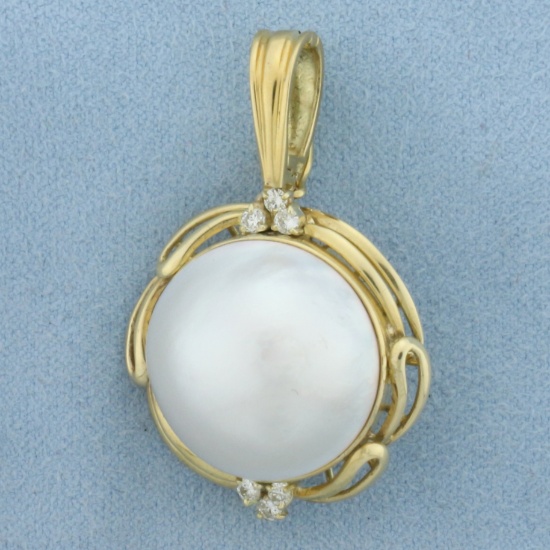 Large Mabe Pearl And Diamond Statement Pendant In 18k Yellow Gold
