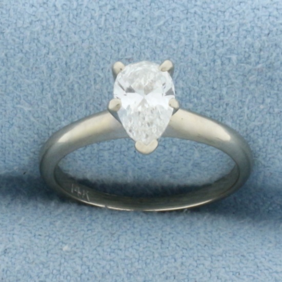 1ct Pear Diamond Solitaire Engagement Ring In 14k White Gold