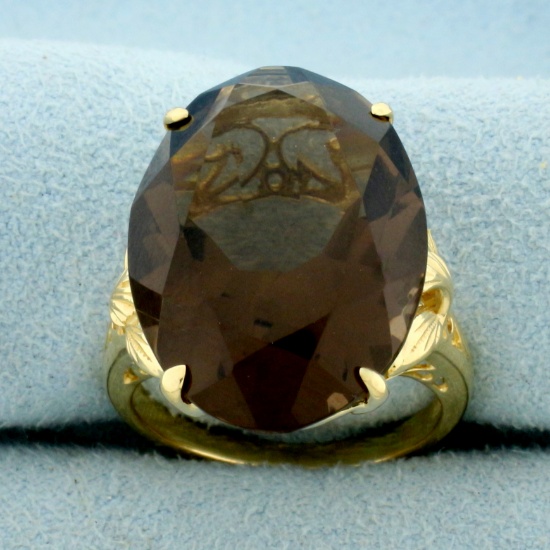 24ct Smoky Topaz Statement Ring In 14k Yellow Gold