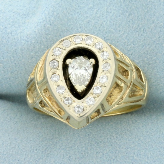 Mens Vintage Pear Diamond Ring In 14k Yellow Gold