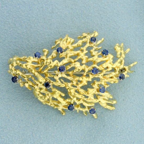 Italian Designer Sapphire Pin In 18k Yellow Gold