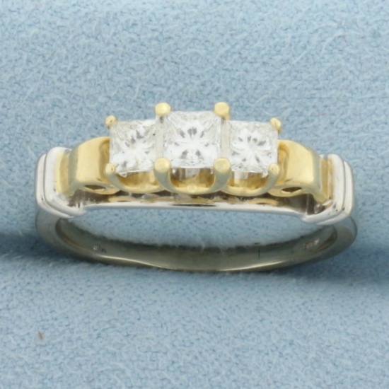 Princess Diamond Three Stone Wedding Or Anniversary Ring In 14k Yellow And White Gold