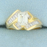 Egl Certified 2ct Tw Emerald Cut And Baguette Diamond Bypass Engagement Ring In 14k Yellow Gold