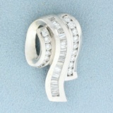 Modern Baguette And Round Diamond Pendant Or Slide In 14k White Gold