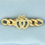 Antique 1894 Victorian Double Heart Seed Pearl Pin Brooch In 15k Yellow Gold