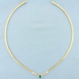 Emerald And Diamond Omega Necklace In 14k Yellow Gold